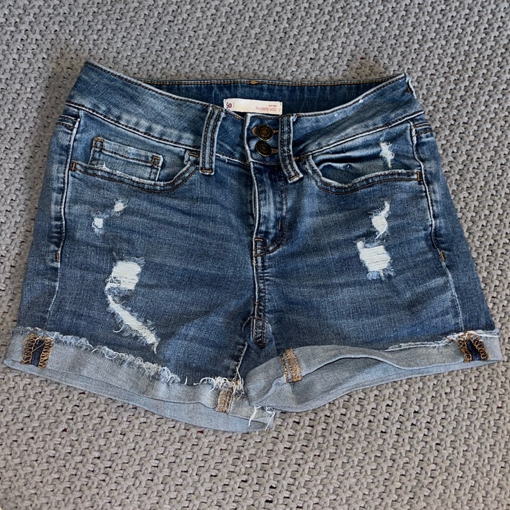 SO brand jean shorts, low rise, blue.